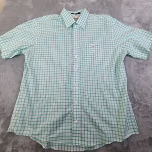 Cotton Brothers Mens Gingham Check Button Down Shirt Green and White Size XL